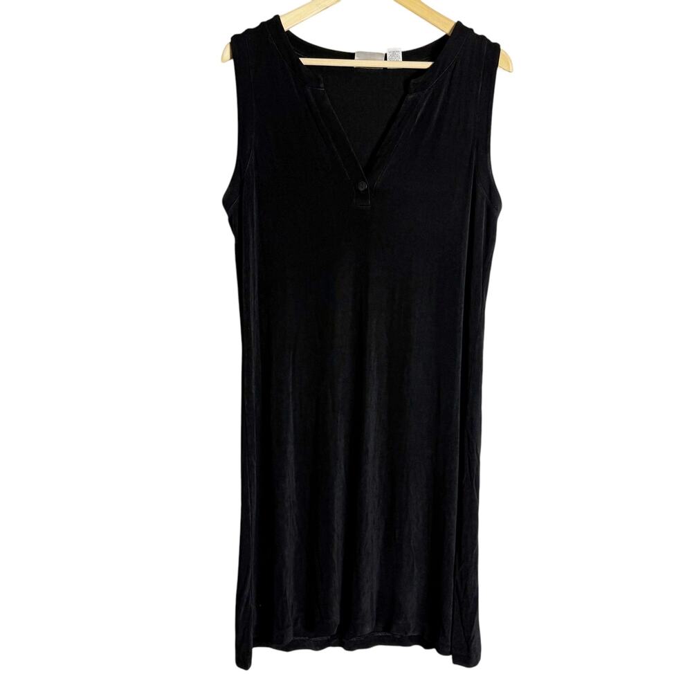Chico’s Black Stretchy Casual Sleeveless V-Neck Shift Dress Size 16